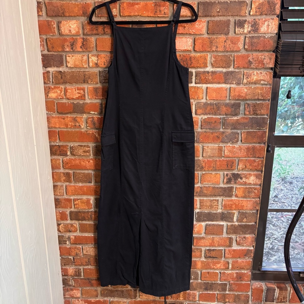 Express womens vintage cargo overall midi dress black 3/4 - Picture 5 of 6